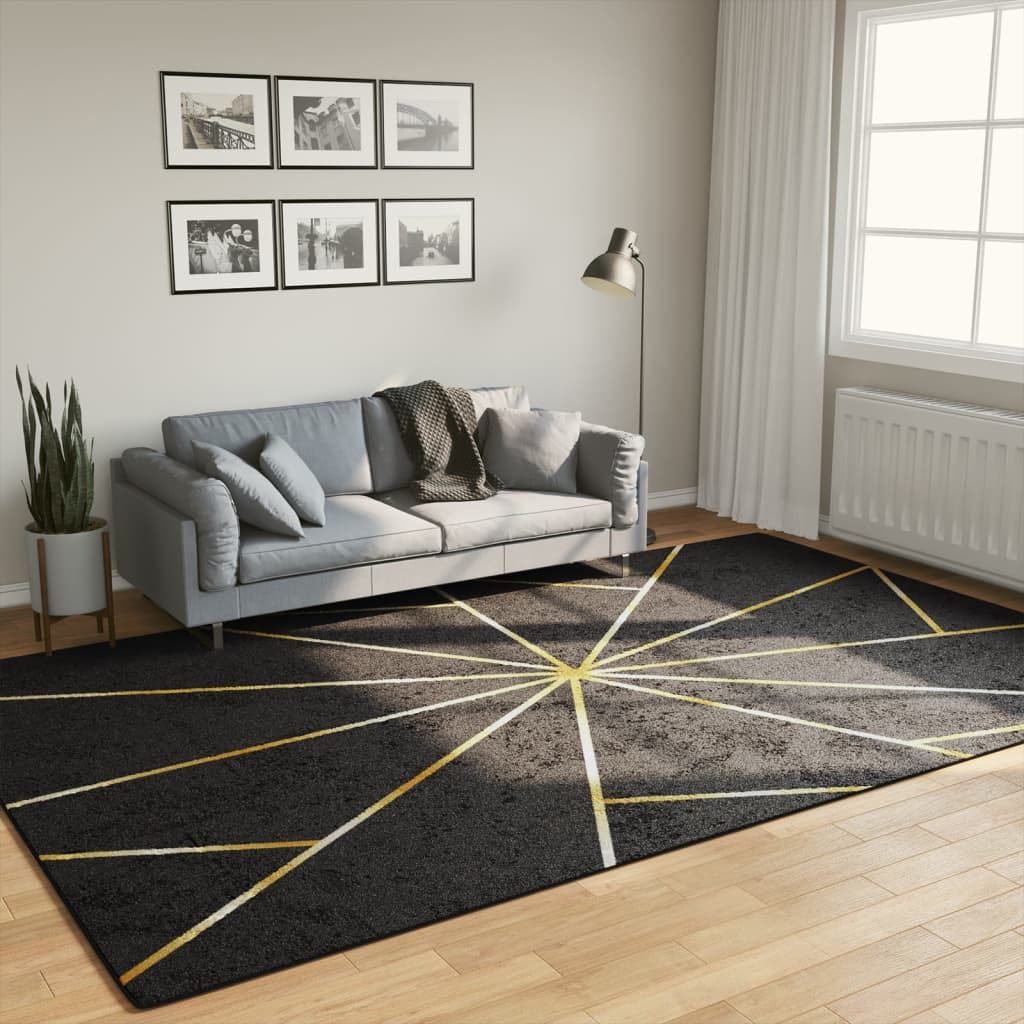 vidaXL Teppich Waschbar Schwarz und Golden 190x300 cm