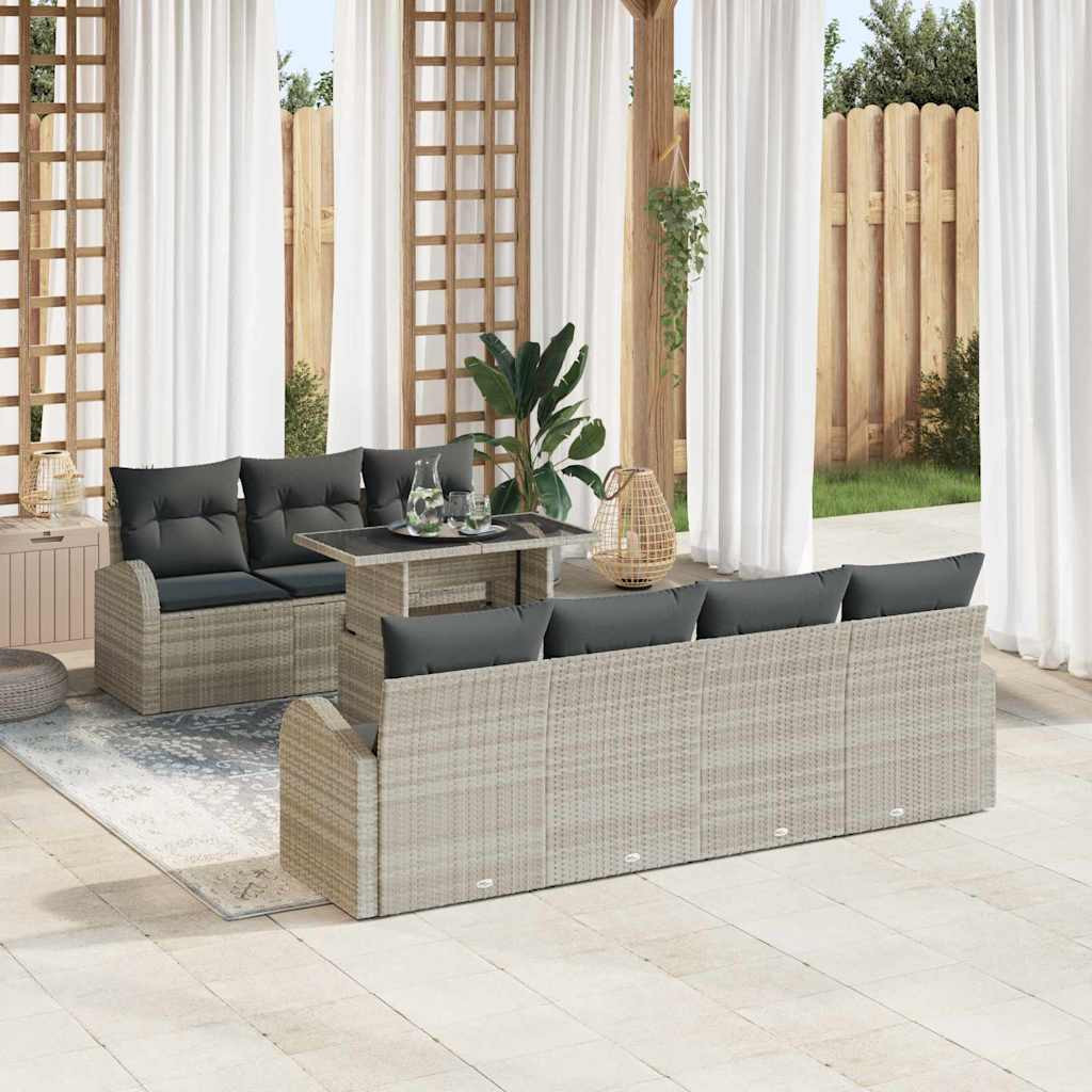vidaXL Gartensofa-set mit Kissen mit Kissen 8 pcs Hellgrau Poly Rattan