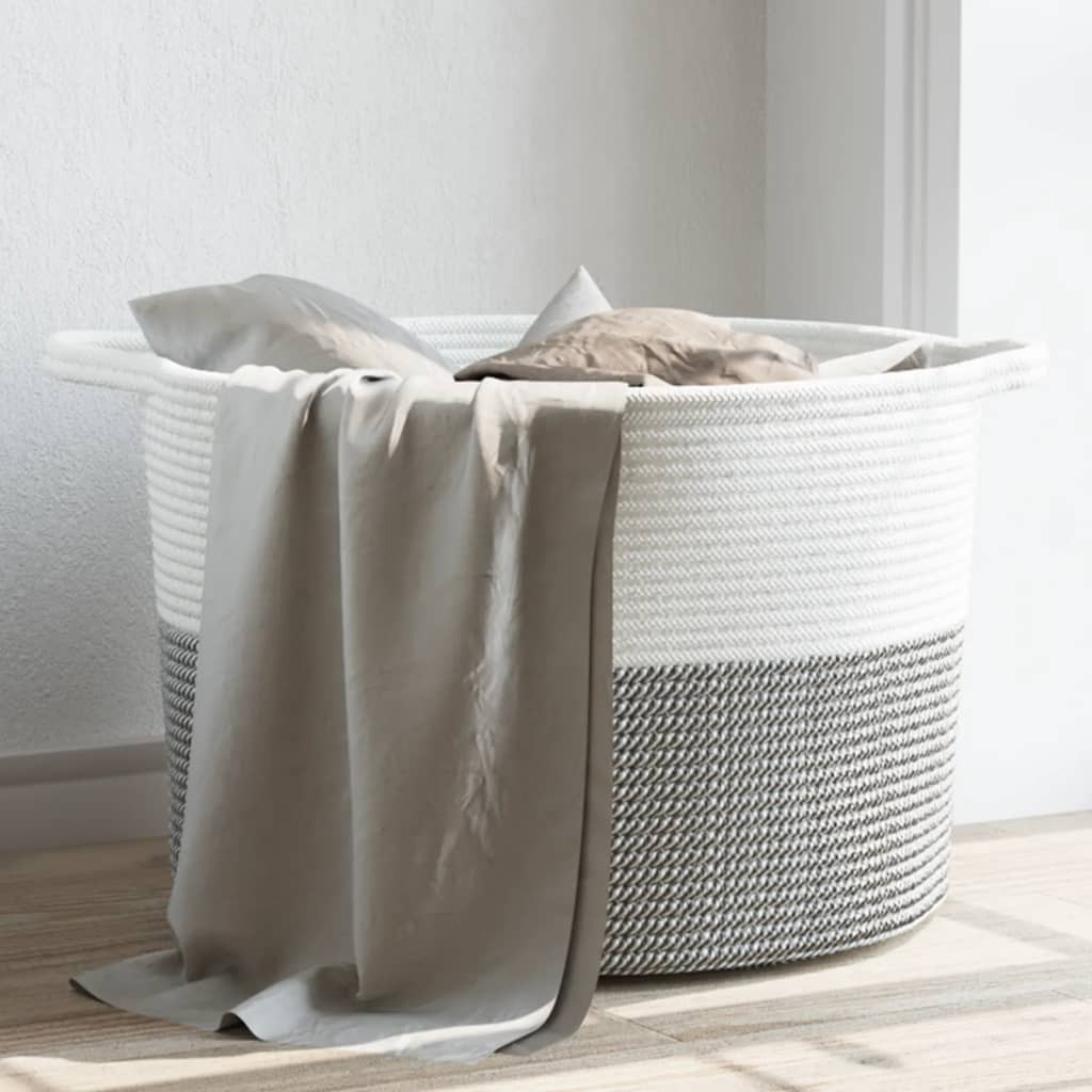 vidaXL Wäschekorb Grau und Weiß Ø55x36 cm Baumwolle