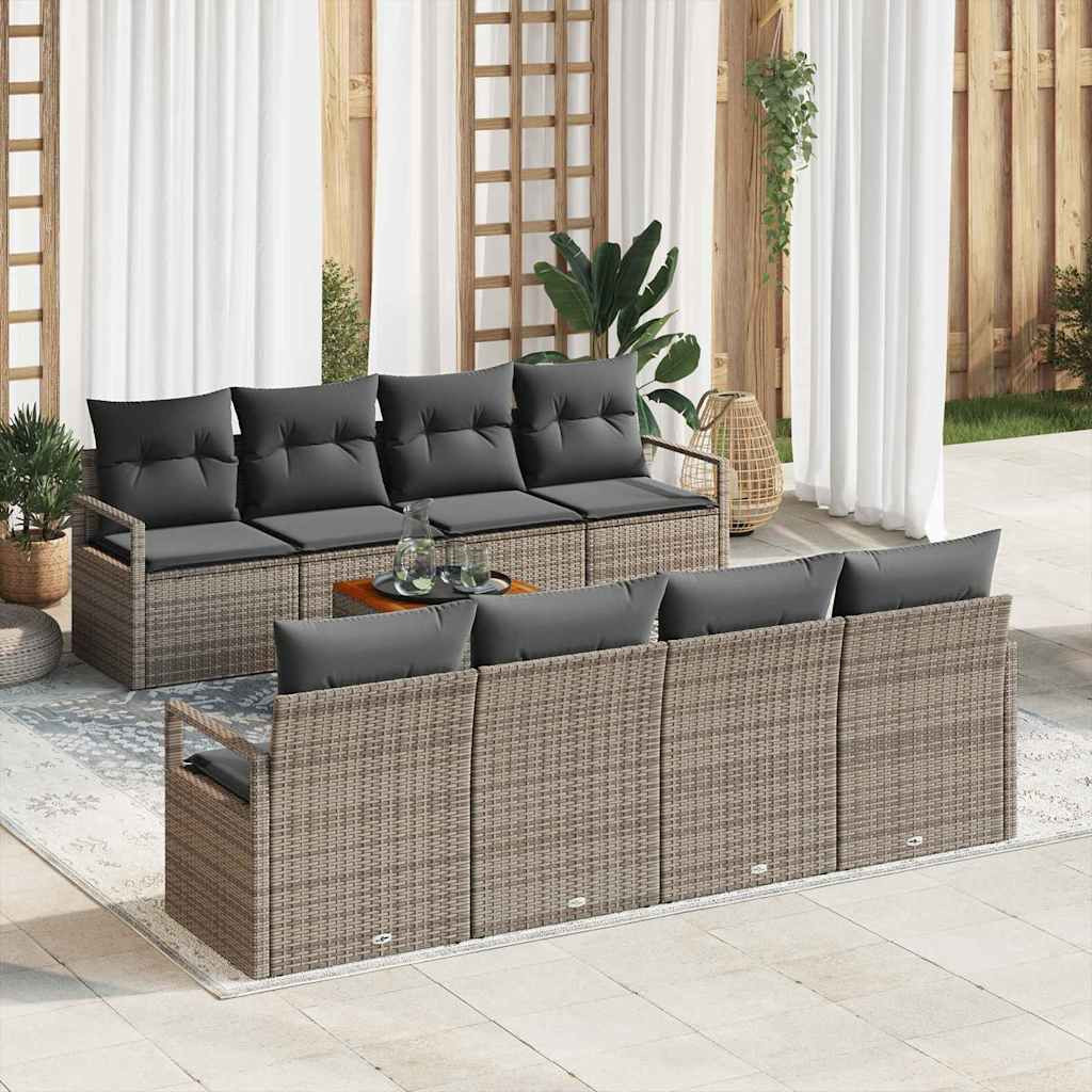 vidaXL Gartensofa-set mit Speicher 9 pcs Grau Poly-Rattan