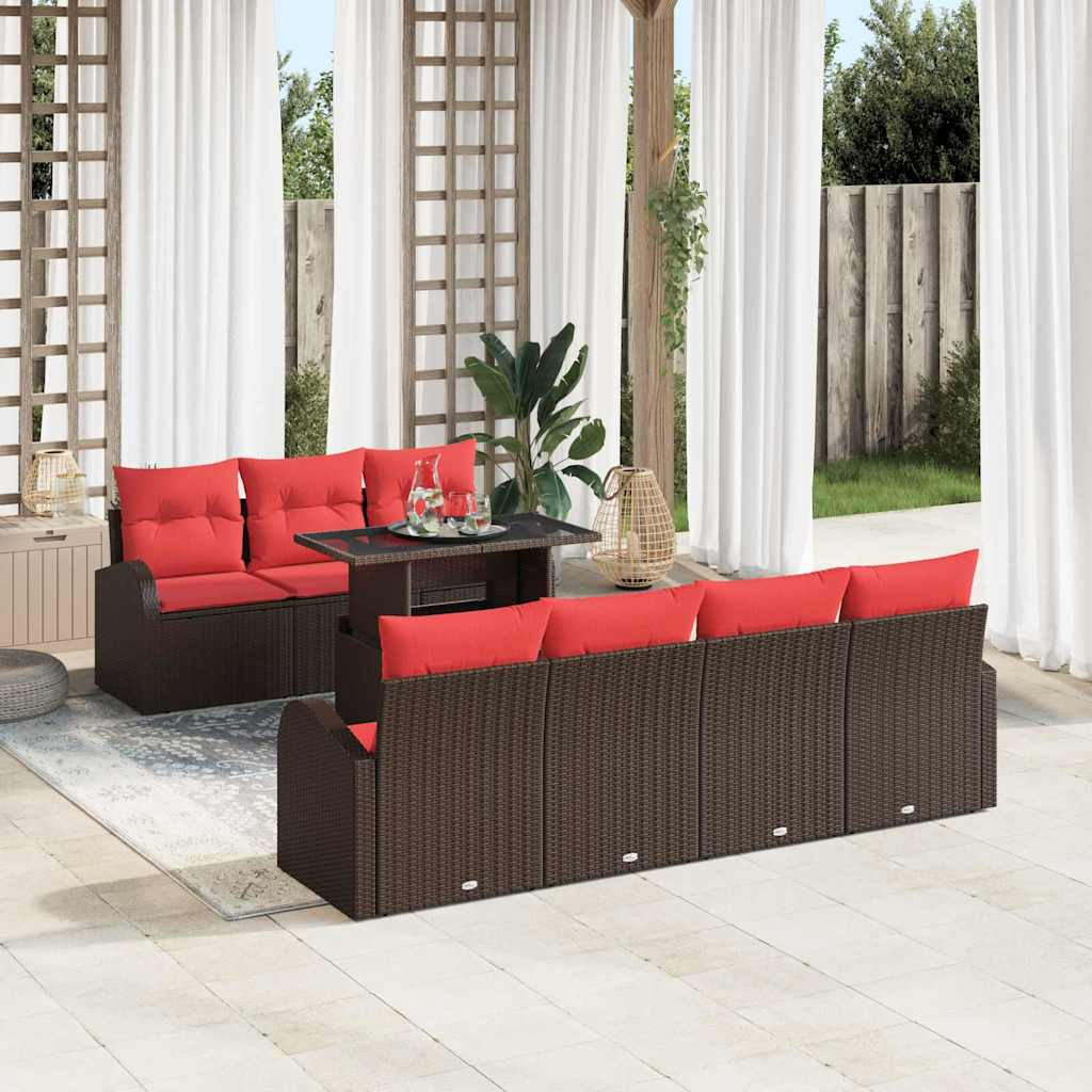 vidaXL Gartensofa-set mit Kissen mit Speicher 8 pcs Braun Poly Rattan