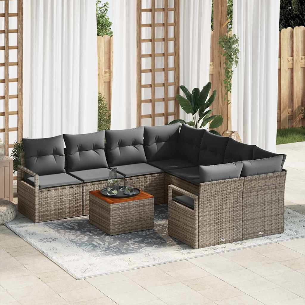 vidaXL Gartensofa-set mit Speicher 9 pcs Grau Poly-Rattan
