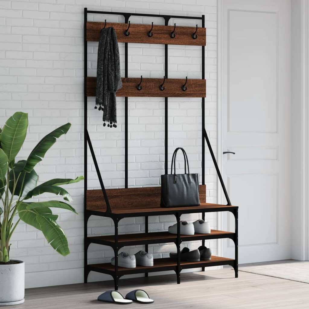 vidaXL Kleiderständer mit Schuhablage Braun Eichen-Optik 100x40x184 cm
