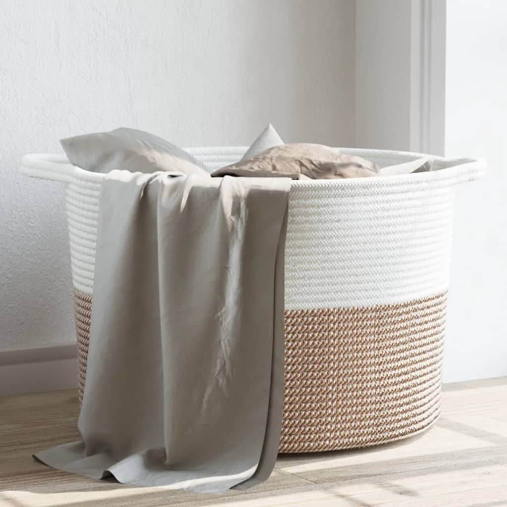 vidaXL Wäschekorb Braun und Weiß Ø55x36 cm Baumwolle