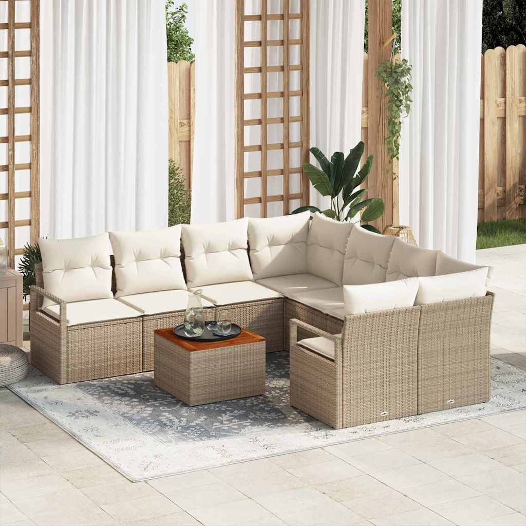 vidaXL Gartensofa-set mit Speicher 9 pcs Beige und Creme Poly-Rattan