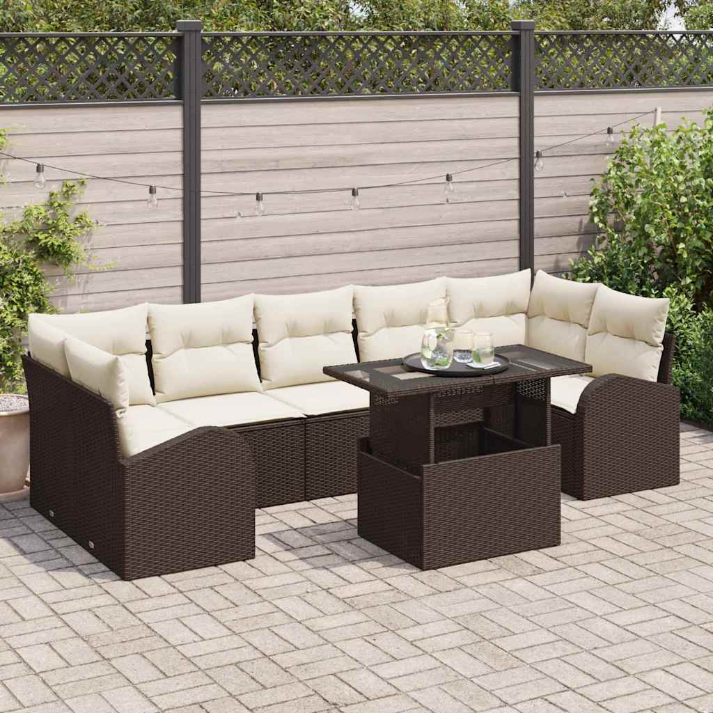 vidaXL Gartensofa-set mit Kissen mit Speicher 8 pcs Braun Poly Rattan