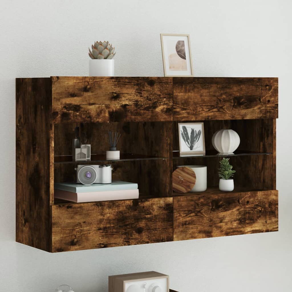 vidaXL TV-Wandschrank mit LED-Leuchten Räuchereiche 98,5x30x60,5 cm