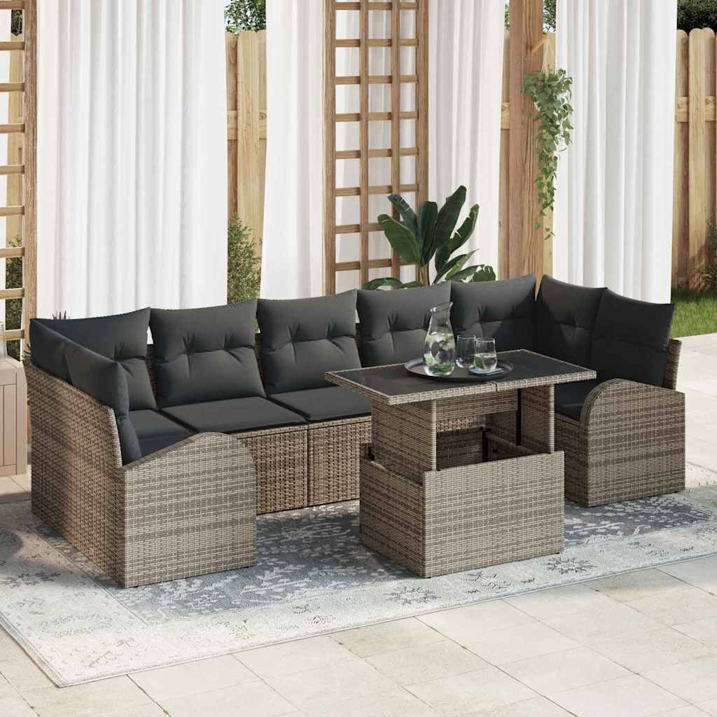 vidaXL Gartensofa-set mit Kissen mit Speicher 8 pcs Grau Poly Rattan
