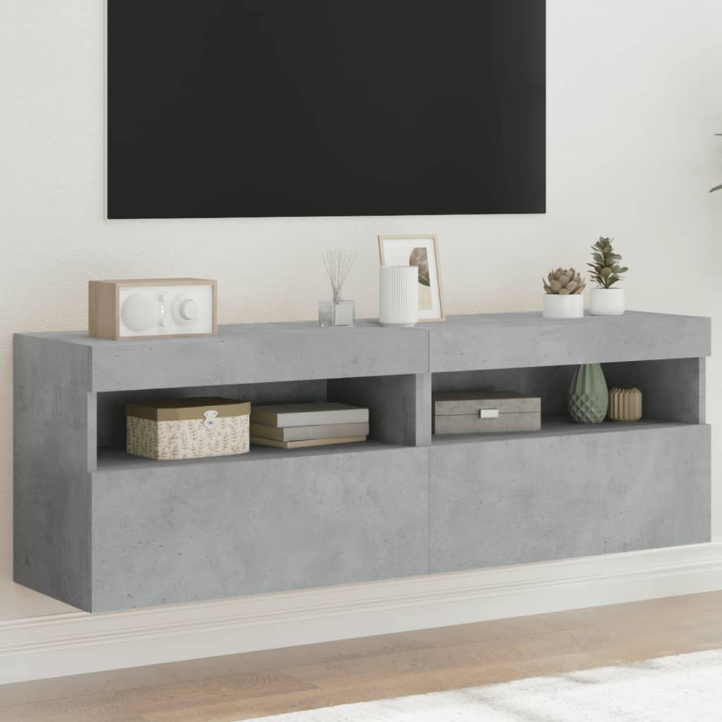 vidaXL TV-Wandschränke mit LED-Leuchten 2 Stk. Betongrau 60x30x40 cm