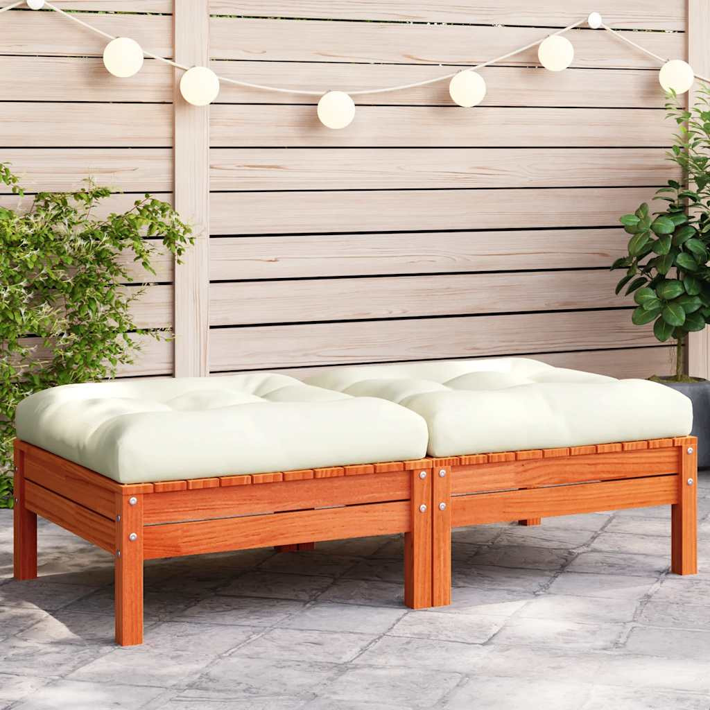 vidaXL Gartenhocker mit Kissen 2 Stk. Wachsbraun Massivholz Kiefer