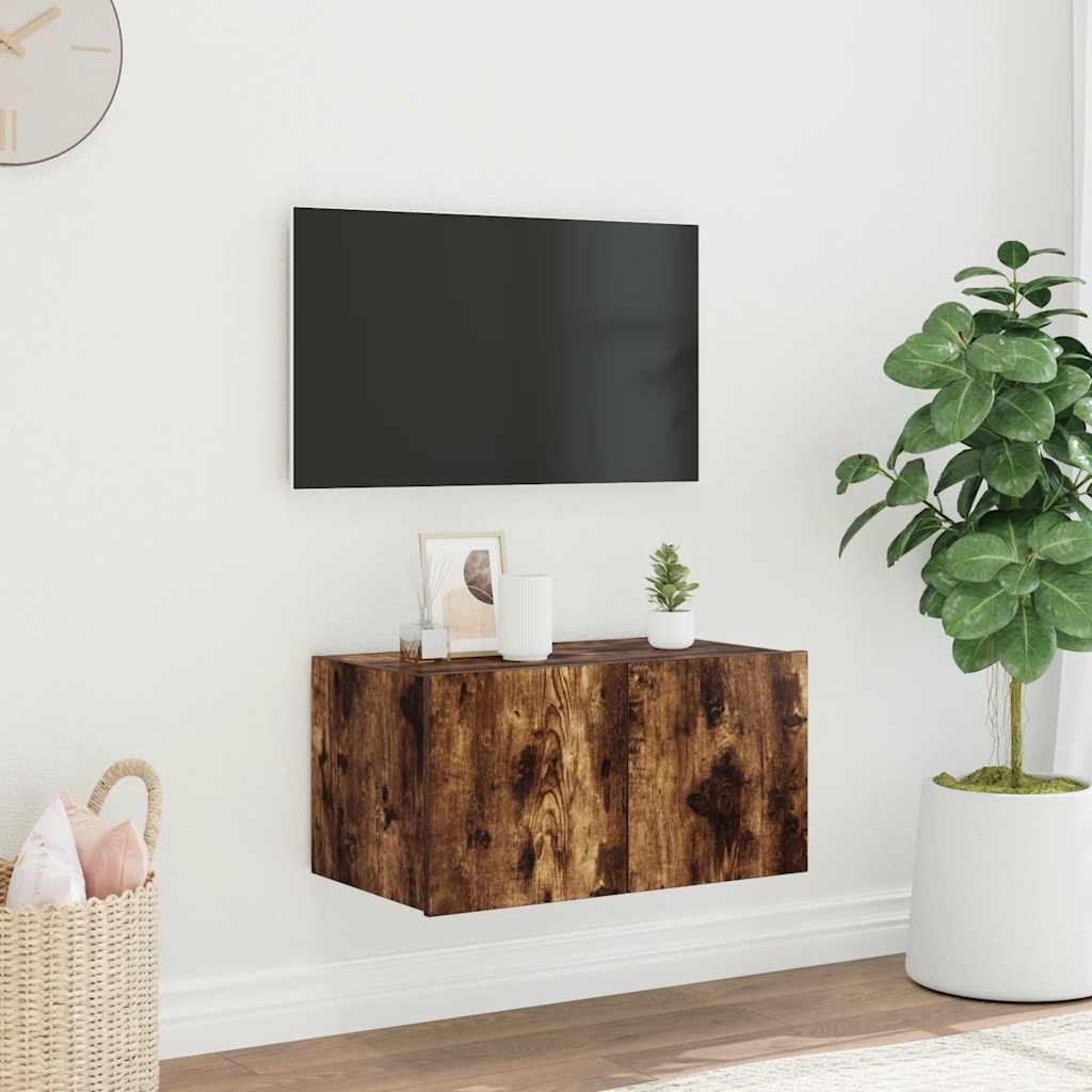vidaXL TV-Wandschrank mit LED-Leuchten Räuchereiche 60x35x31 cm