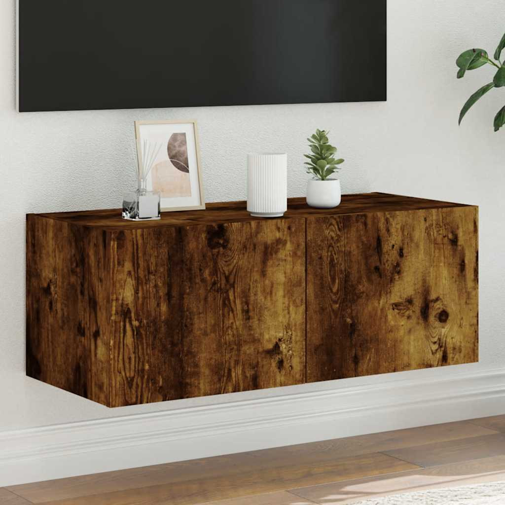 vidaXL TV-Wandschrank mit LED-Leuchten Räuchereiche 80x35x31 cm