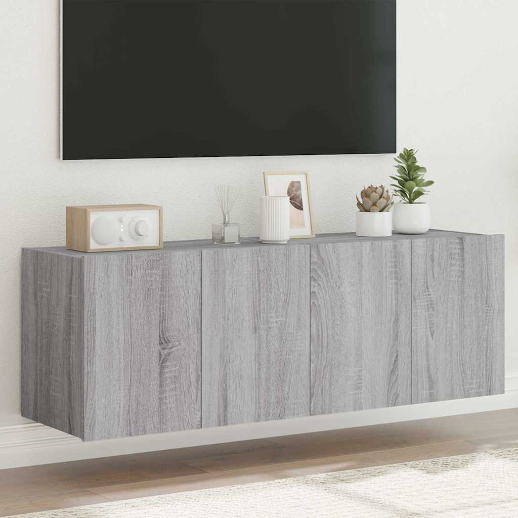 vidaXL TV-Wandschränke mit LED-Leuchten 2 Stk. Grau Sonoma 60x35x41 cm