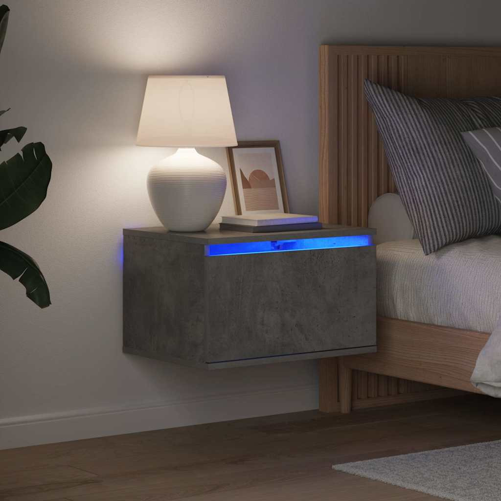vidaXL Wand-Nachttisch mit LED-Leuchten Betongrau