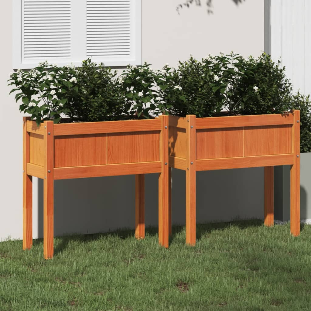 vidaXL Pflanzkübel mit Beinen 2 Stk. Wachsbraun Massivholz Kiefer