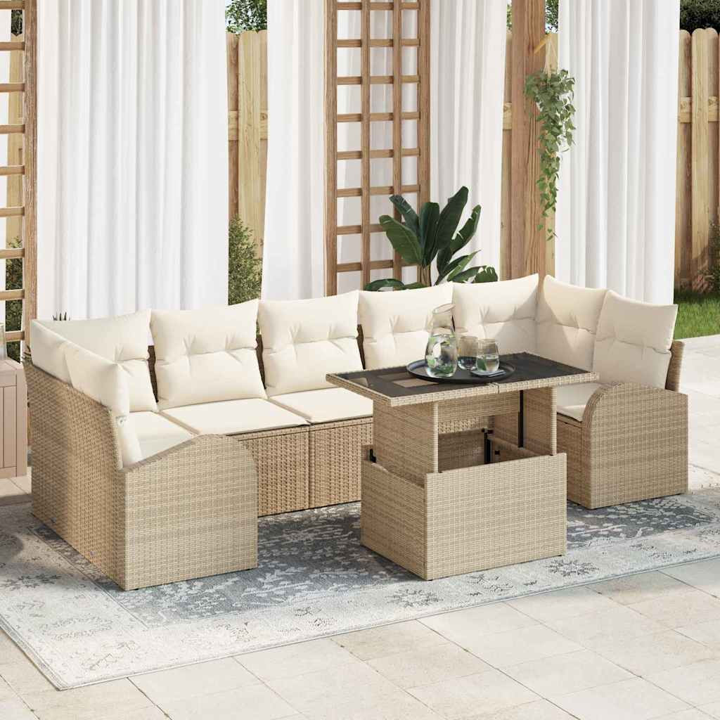 vidaXL Gartensofa-set mit Kissen mit Speicher 8 pcs Beige Poly Rattan