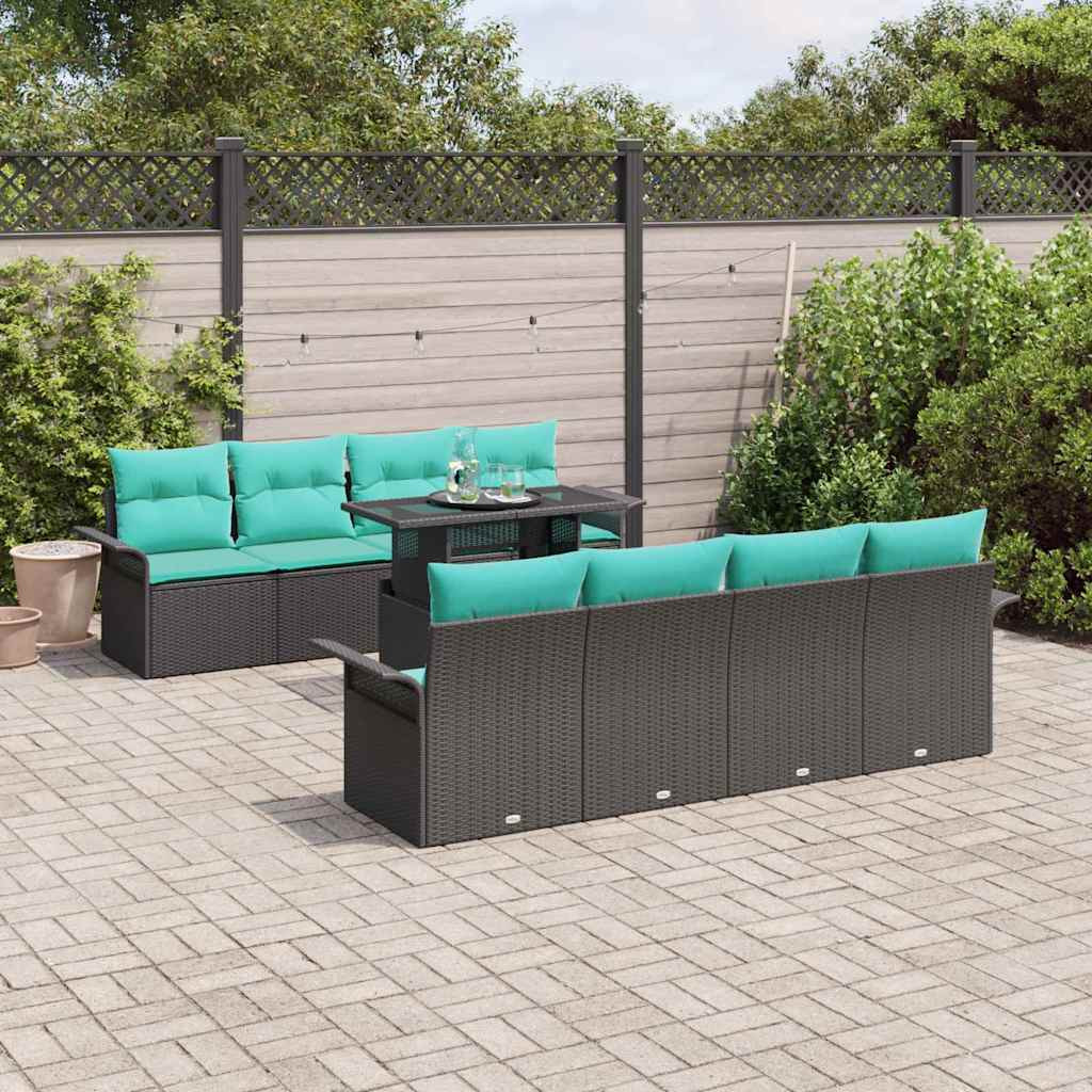 vidaXL Gartensofa-set mit Kissen 9 pcs Schwarz Poly Rattan