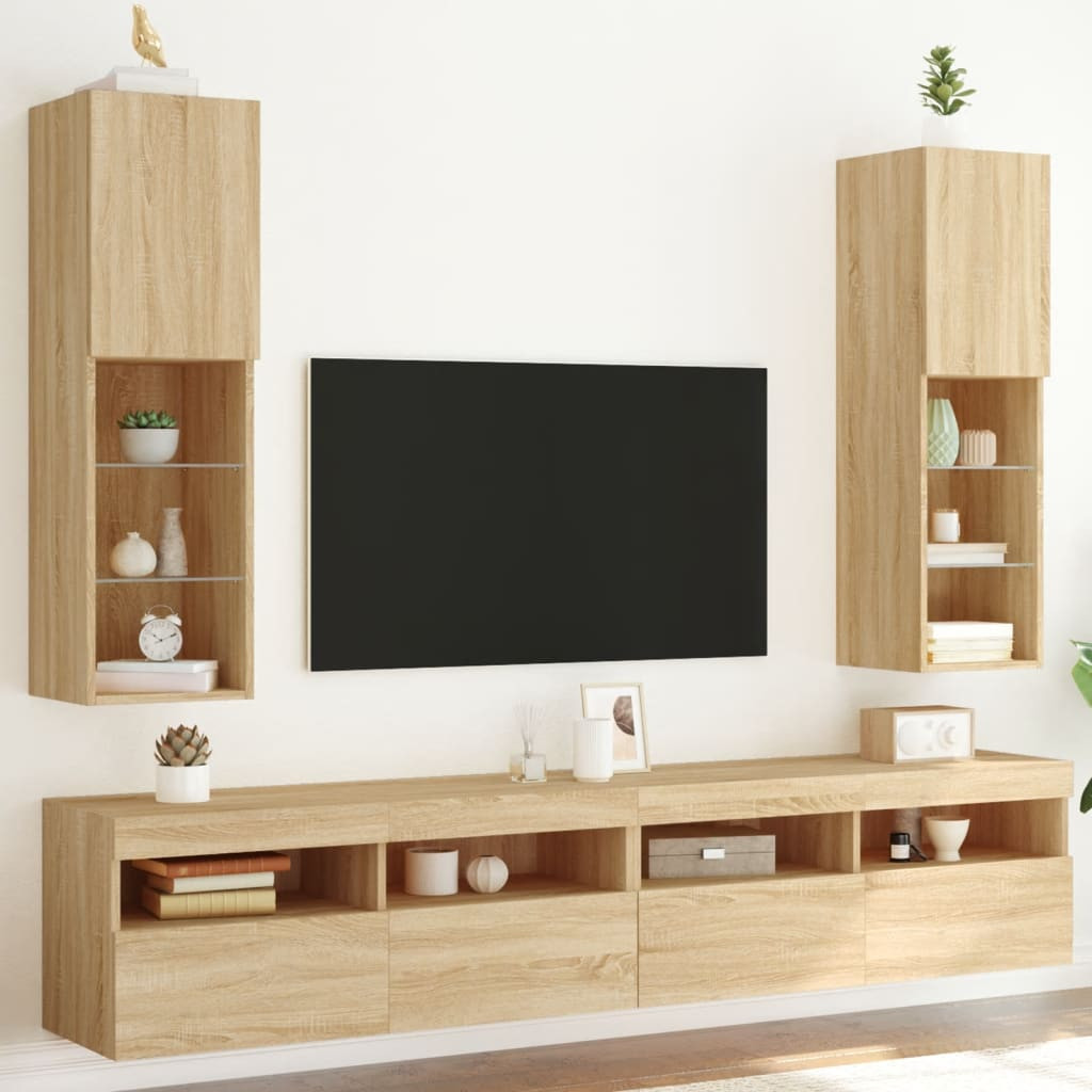 vidaXL TV-Schränke mit LED-Leuchten 2 Stk. Sonoma-Eiche 30,5x30x102 cm