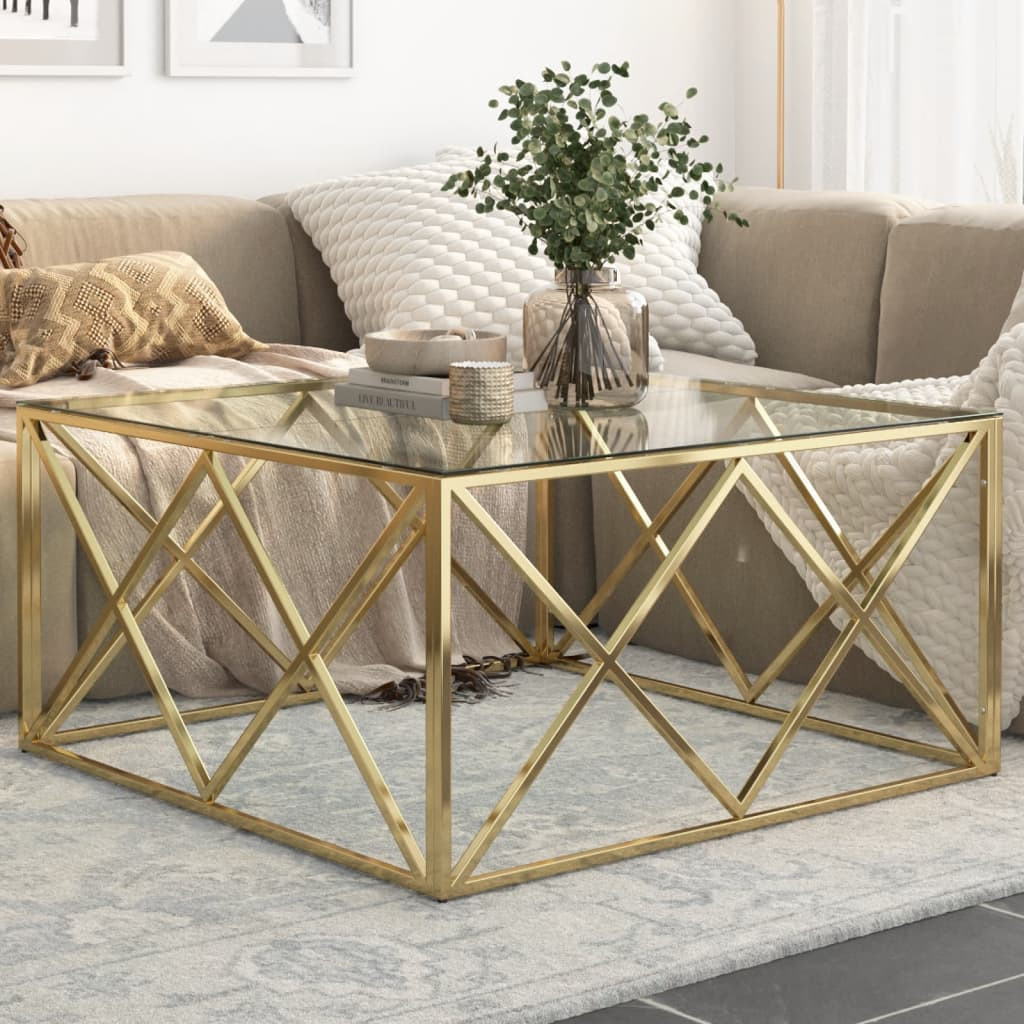vidaXL Couchtisch Golden Edelstahl und Hartglas