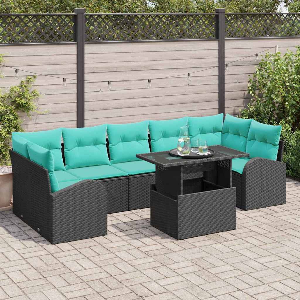 vidaXL Garten-Sofa-Set mit Kissen mit Kissen 8 pcs Schwarz Poly Rattan