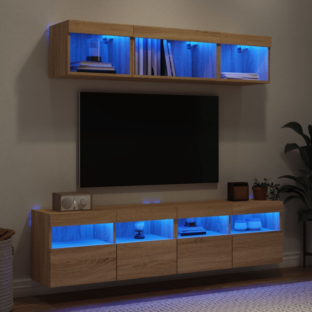 vidaXL 5-tlg. Wohnwand mit LED-Beleuchtung Sonoma-Eiche Holzwerkstoff