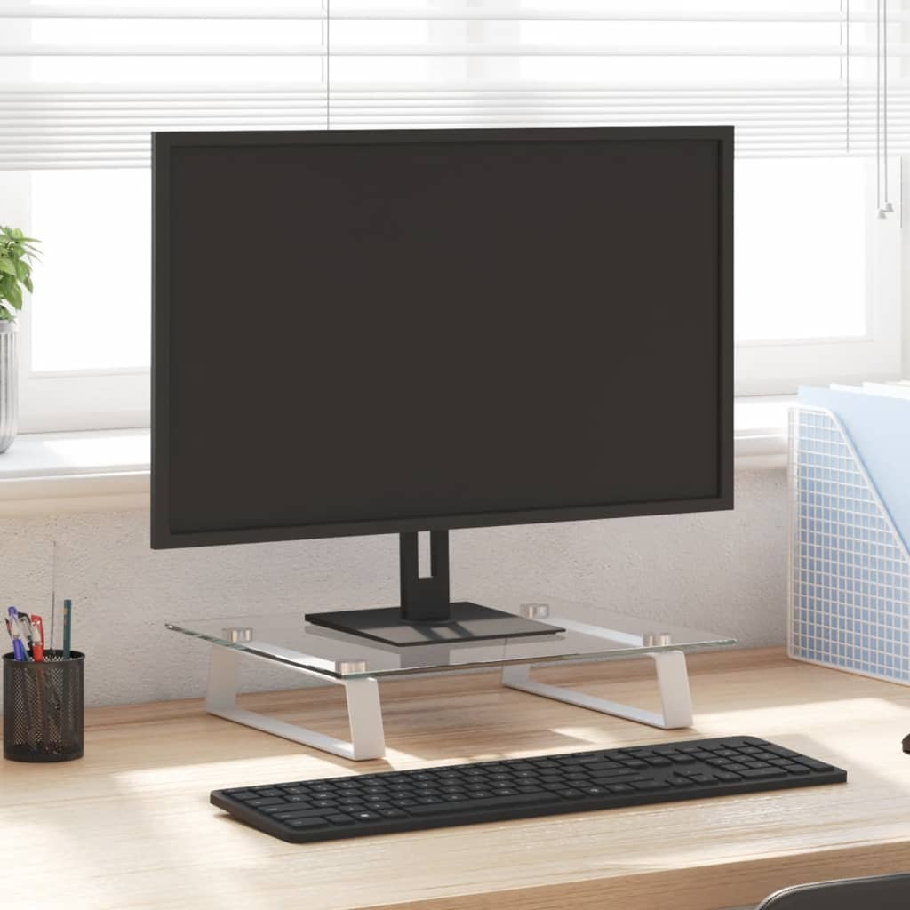 vidaXL Monitorständer Weiß 40x35x8 cm Hartglas und Metall