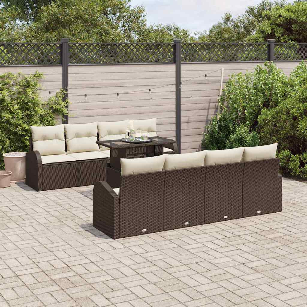 vidaXL Gartensofa-set mit Kissen mit Speicher 9 pcs Braun Poly Rattan
