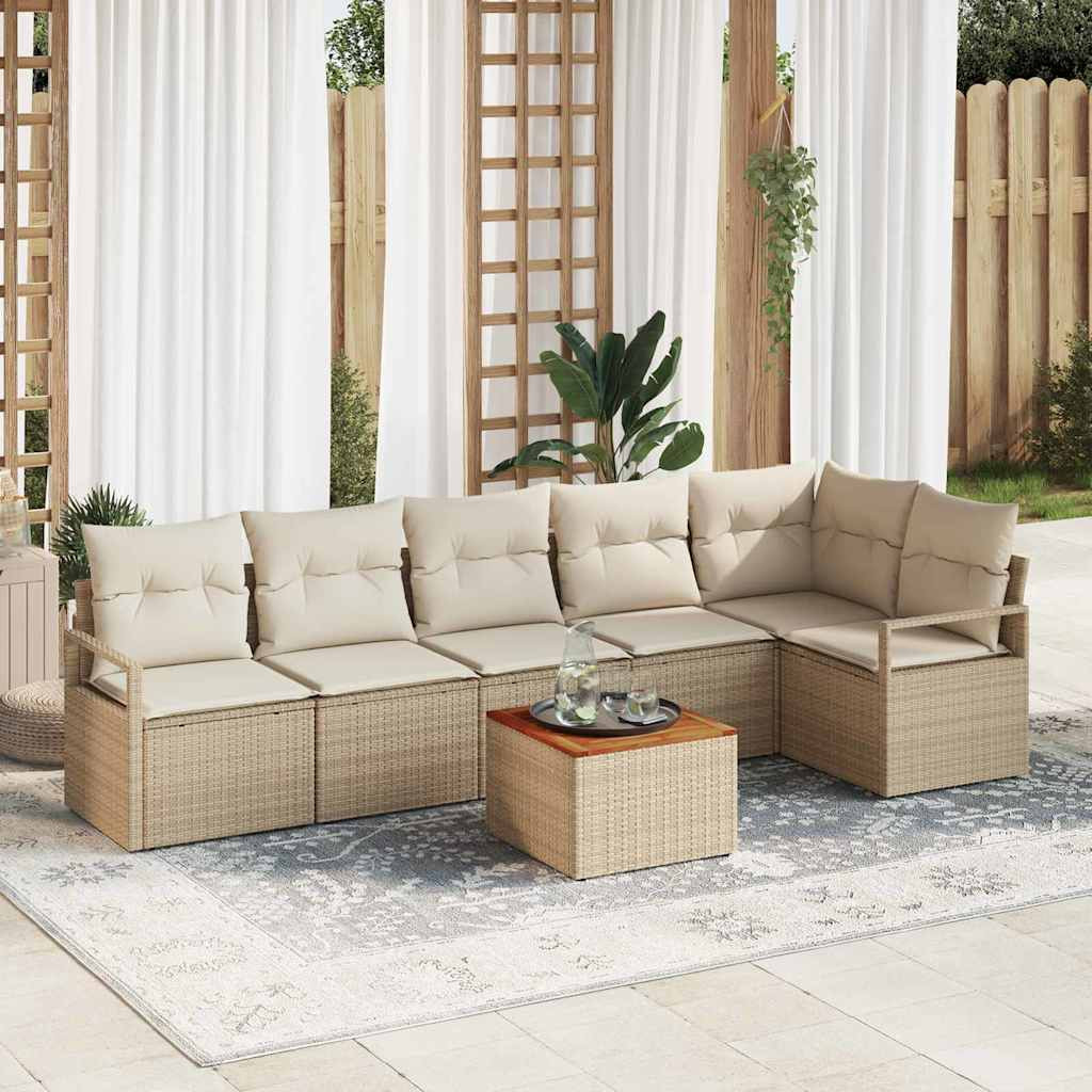 vidaXL Gartensofa-set mit Speicher 7 pcs Beige und Creme Poly-Rattan