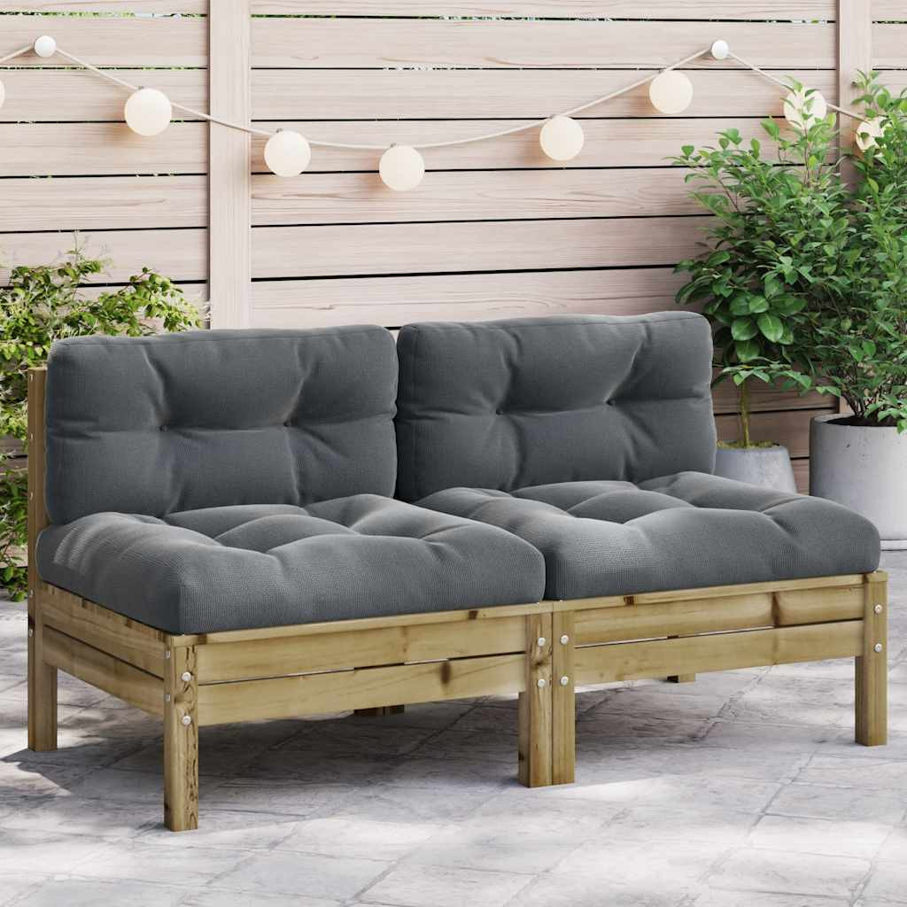 vidaXL Gartensofa ohne Armlehnen mit Kissen 2 Stk. Kiefernholz