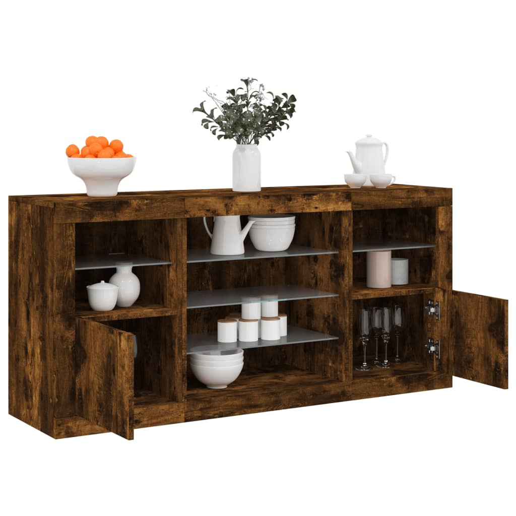 vidaXL Sideboard mit LED-Leuchten Räuchereiche 142,5x37x67 cm