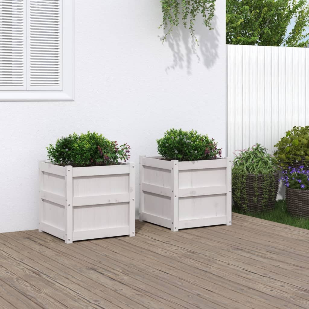 vidaXL Pflanzkübel 2 Stk. Weiß Massivholz Kiefer