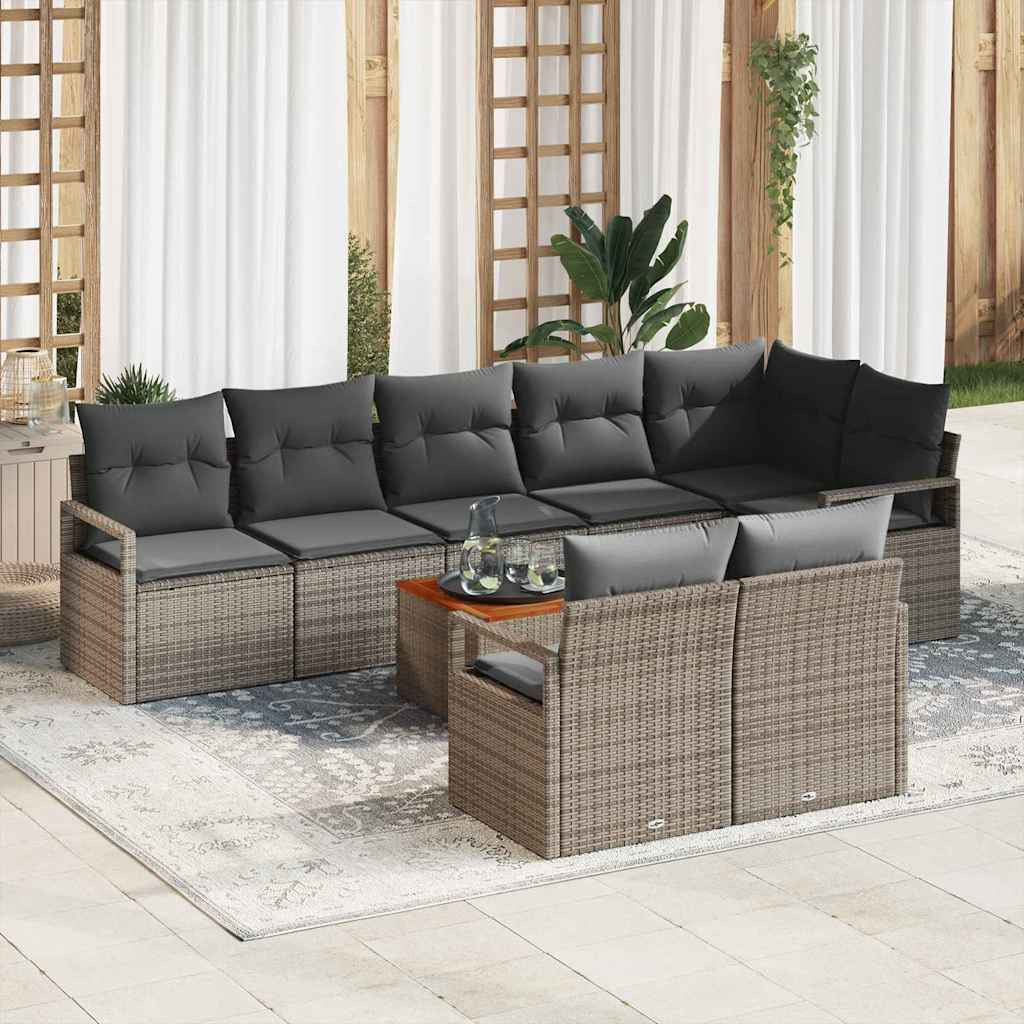 vidaXL Gartensofa-set mit Speicher 9 pcs Grau Poly-Rattan
