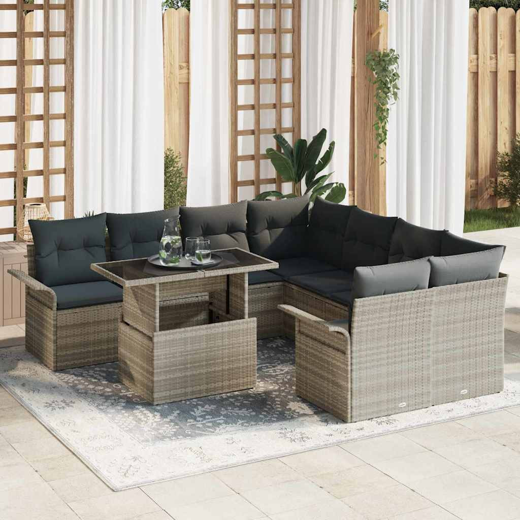 vidaXL Gartensofa-set mit Kissen 9 pcs Hellgrau Poly Rattan
