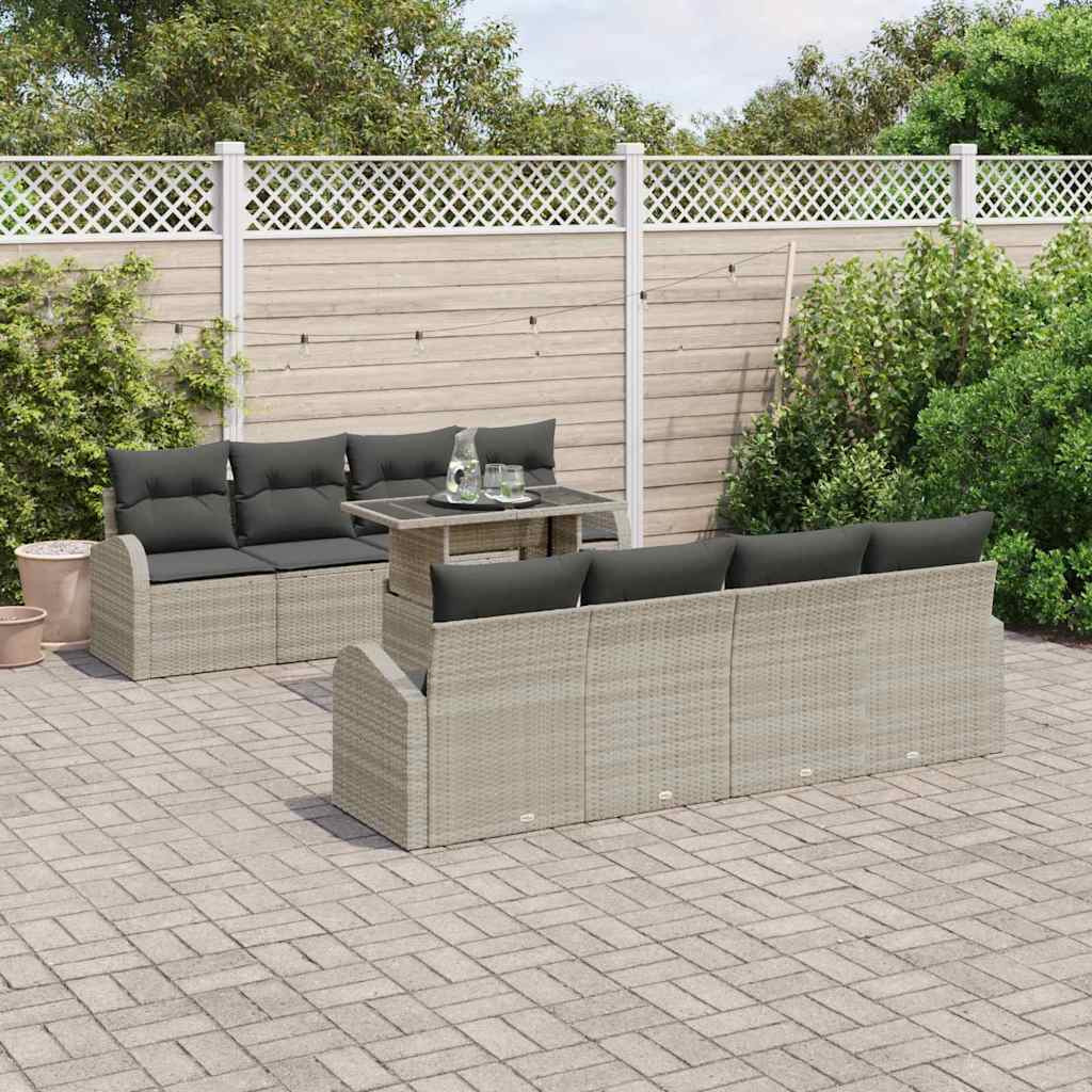 vidaXL Gartensofa-set mit Kissen mit Kissen 9 pcs Hellgrau Poly Rattan