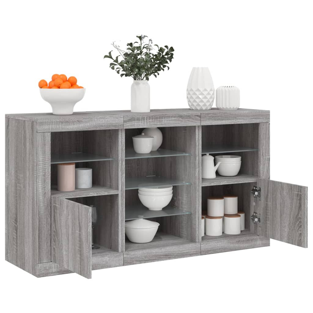vidaXL Sideboard mit LED-Leuchten Grau Sonoma 123x37x67 cm