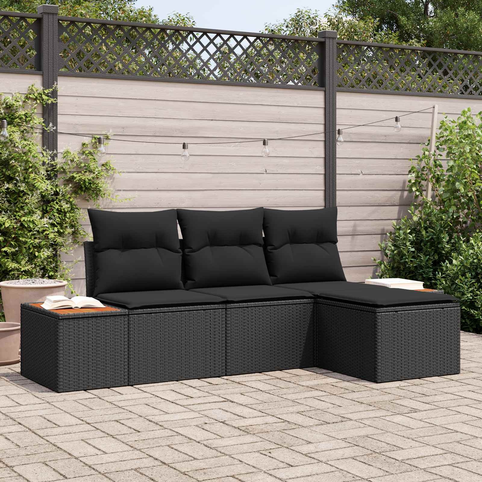 vidaXL Gartensofa-set mit Kissen 4 pcs Schwarz Poly Rattan