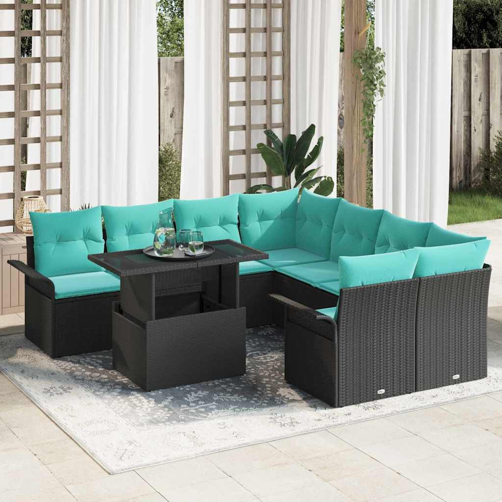 vidaXL Gartensofa-set mit Kissen 9 pcs Schwarz Poly Rattan