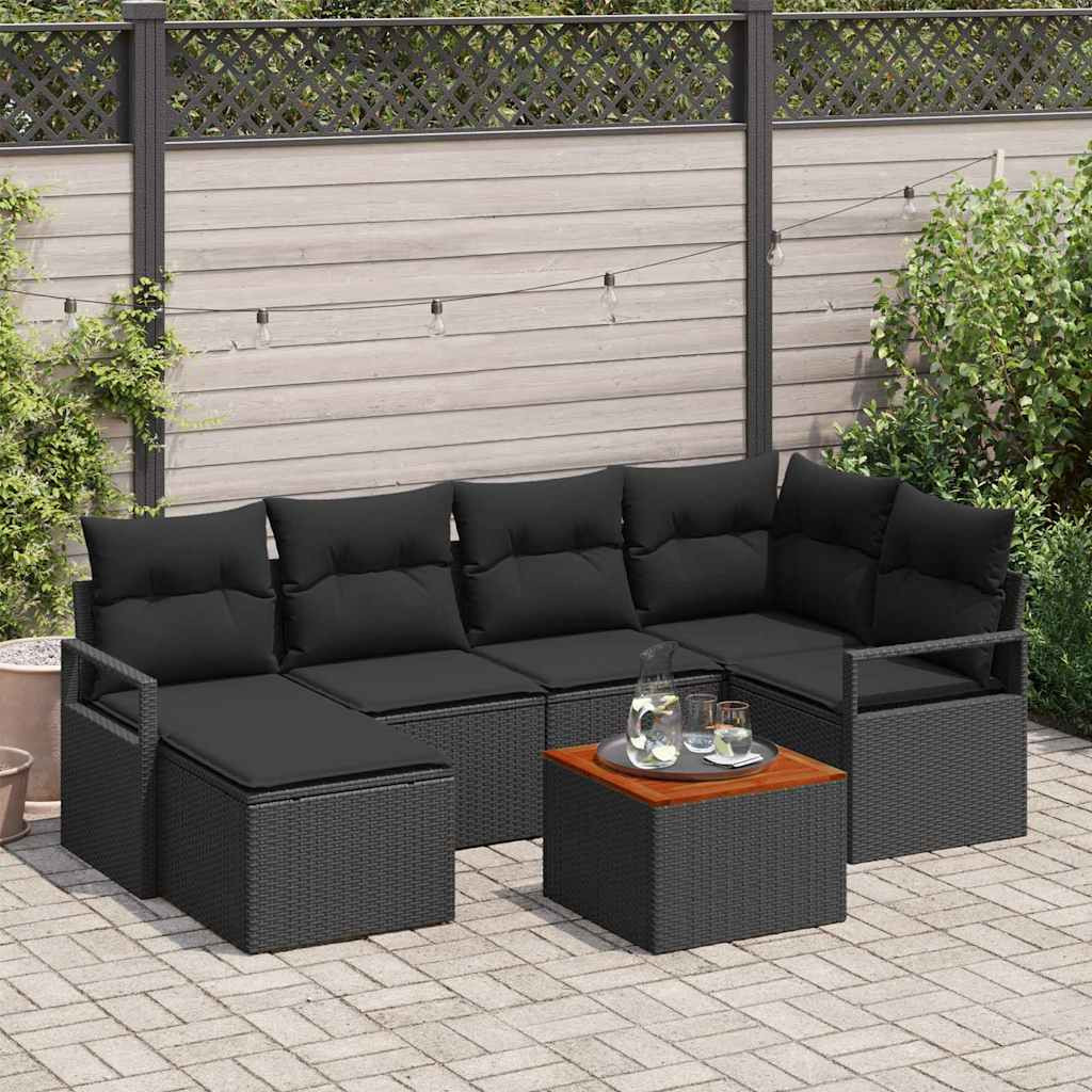vidaXL Gartensofa-set mit Speicher 7 pcs Schwarz Poly-Rattan