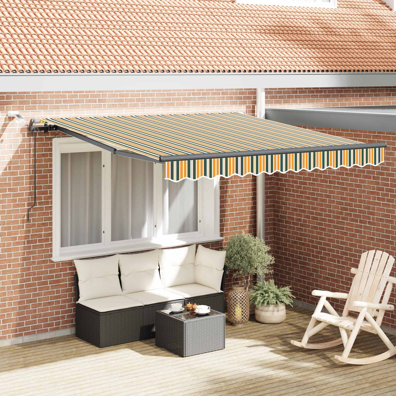 vidaXL Ausziehbare Markise Grün und Gelb 300 x 250 cm Polyester