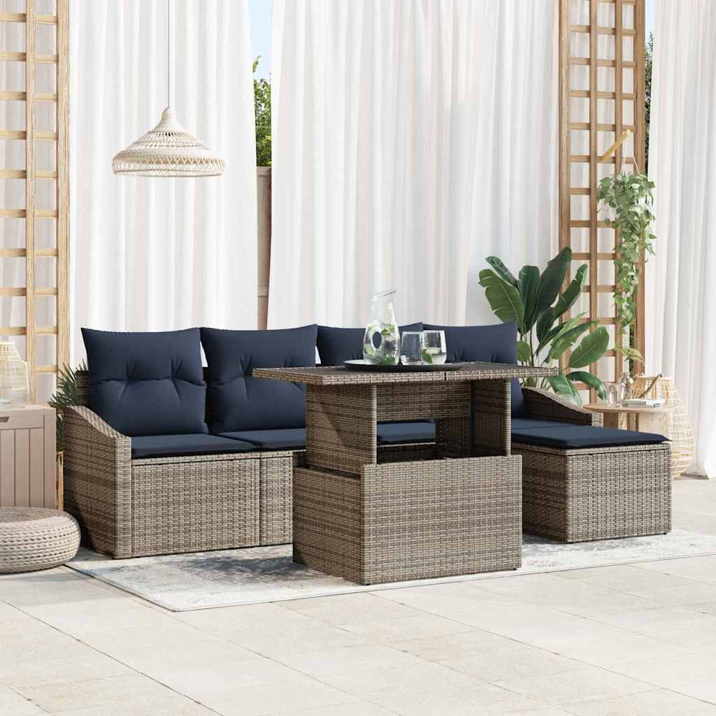 vidaXL Garten-Sofa-Set mit Kissen 6 pcs Grau und Marineblau