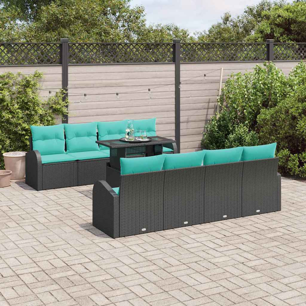 vidaXL Garten-Sofa-Set mit Kissen mit Kissen 9 pcs Schwarz Poly Rattan