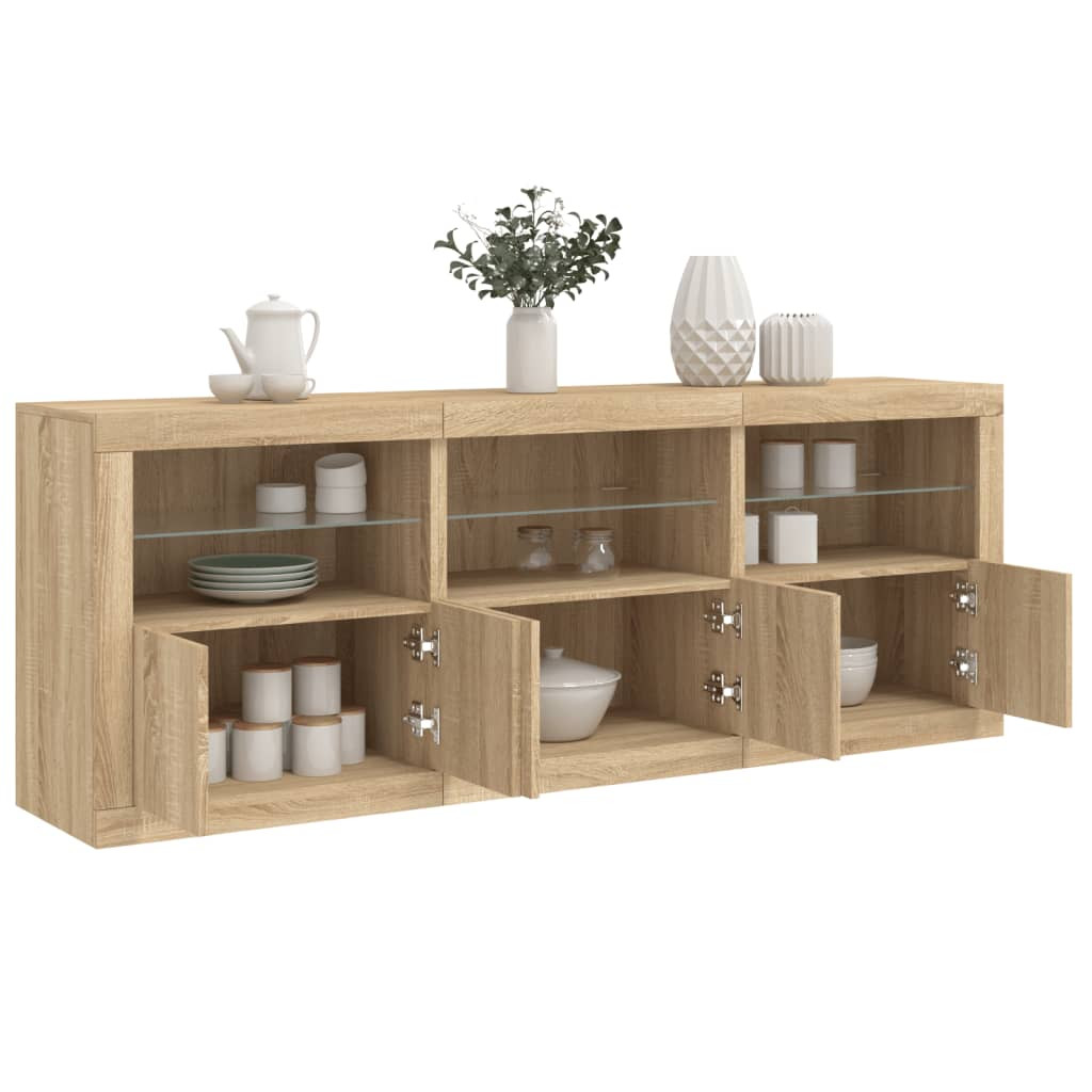 vidaXL Sideboard mit LED-Leuchten Sonoma-Eiche 181,5x37x67 cm