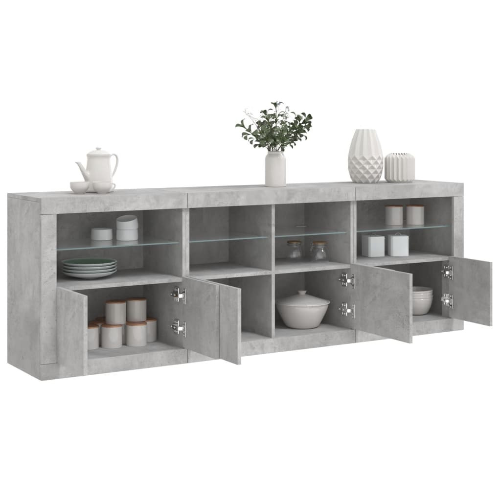 vidaXL Sideboard mit LED-Leuchten Betongrau 202x37x67 cm