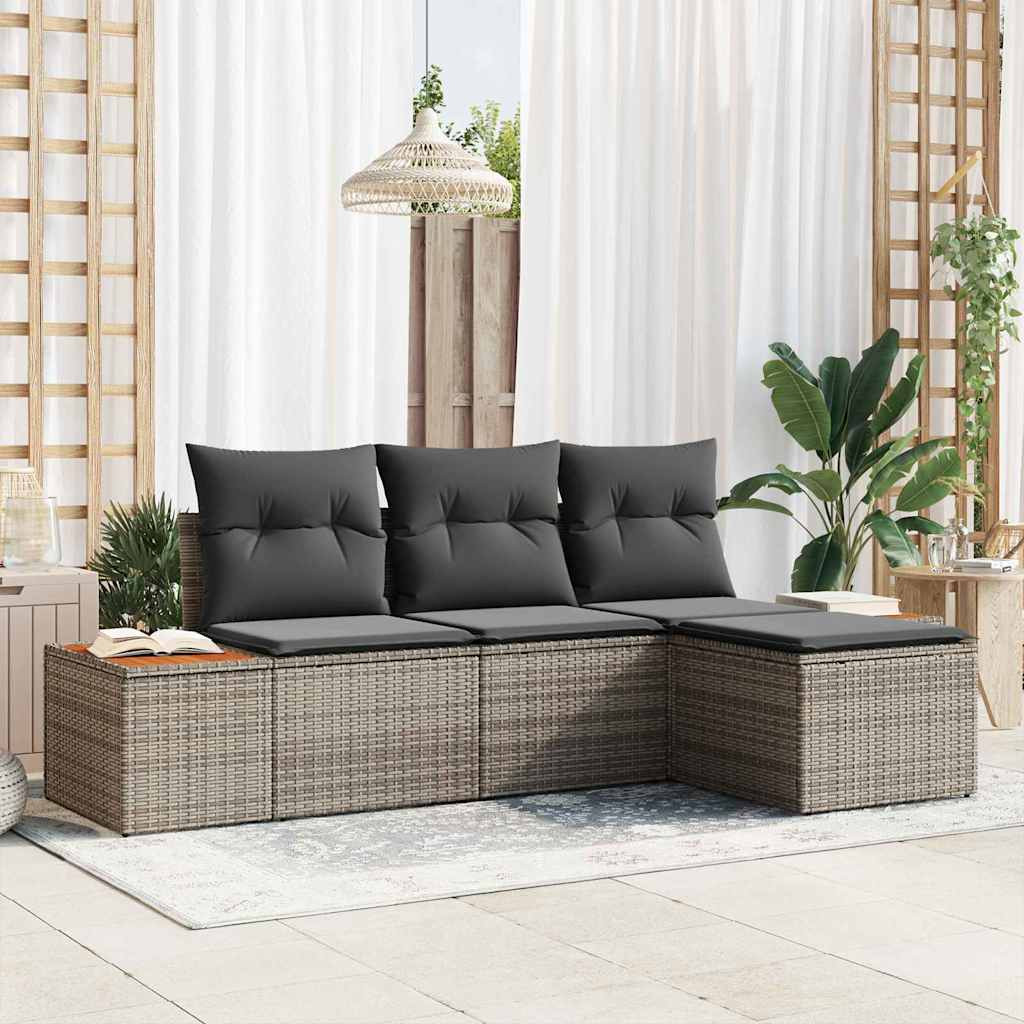 vidaXL Gartensofa-set mit Kissen 4 pcs Grau Poly Rattan