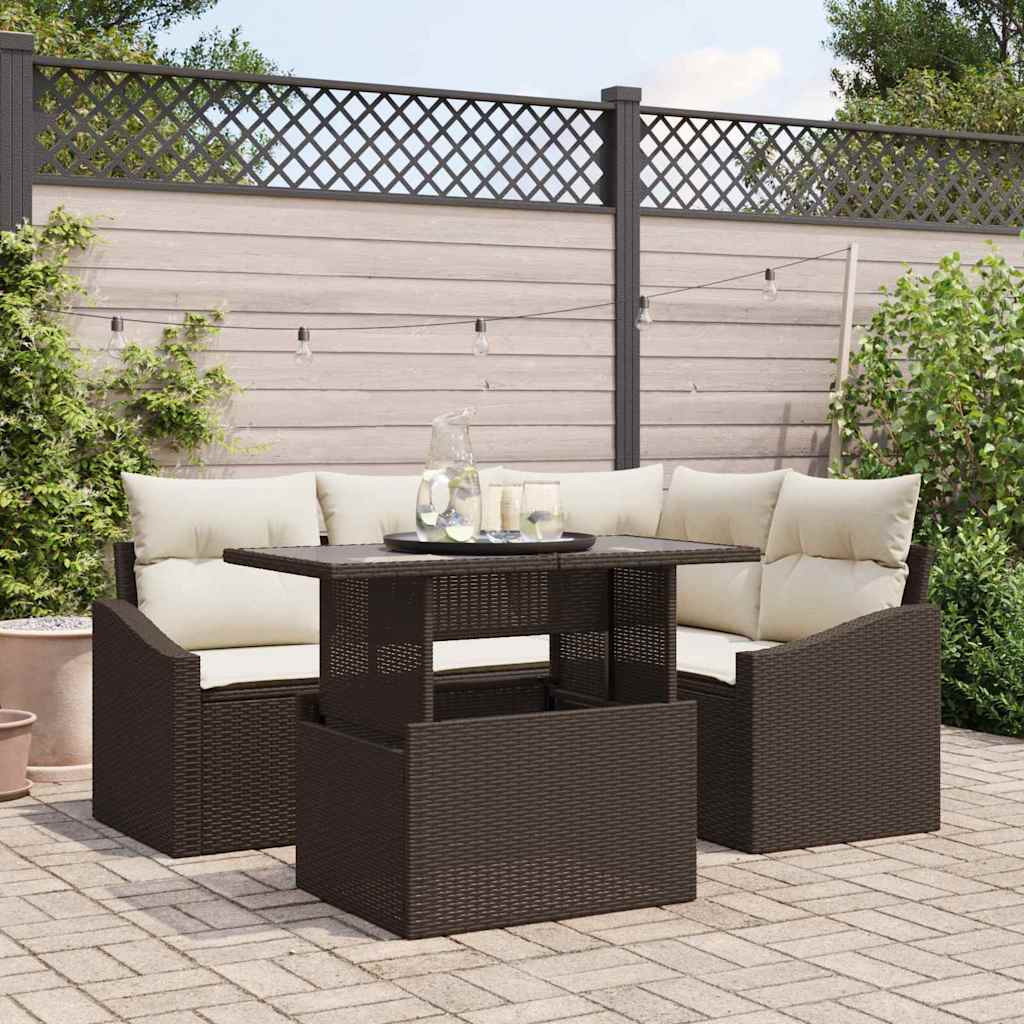 vidaXL Garten-Sofa-Set mit Kissen mit Speicher 5 pcs Braun und Creme
