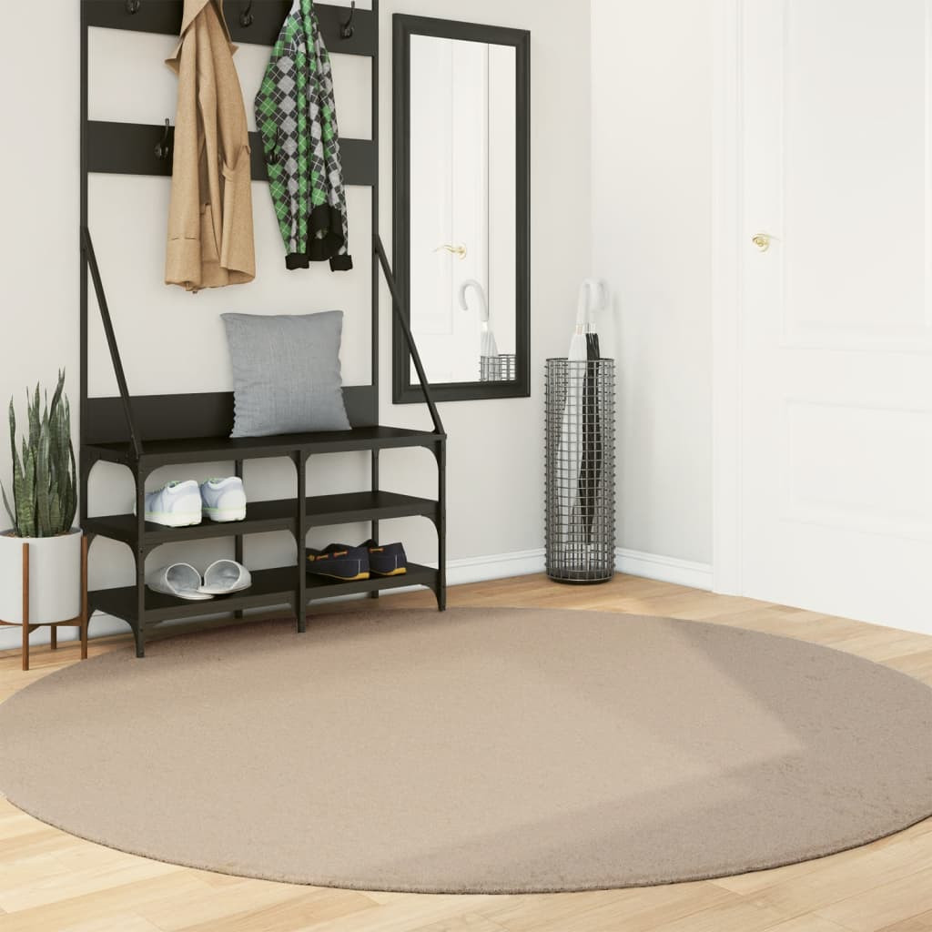 vidaXL Teppich HUARTE Kurzflor Weich und Waschbar Sandfarben Ø 200 cm