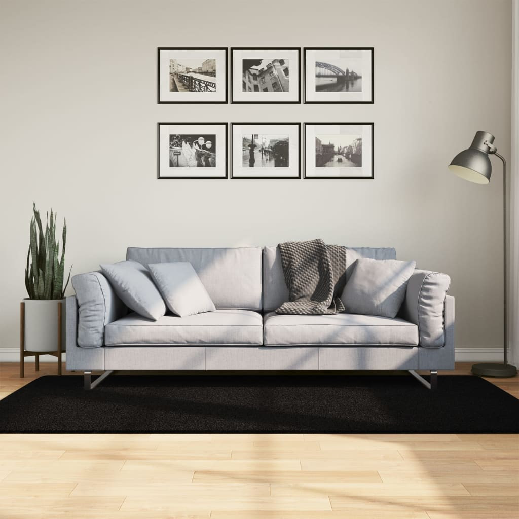 vidaXL Teppich HUARTE Kurzflor Weich und Waschbar Schwarz 100x200 cm