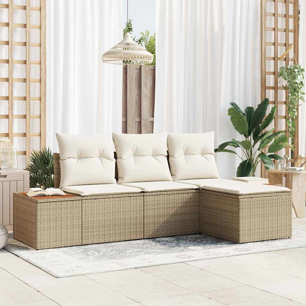 vidaXL Gartensofa-set mit Kissen 4 pcs Beige und Creme Poly Rattan