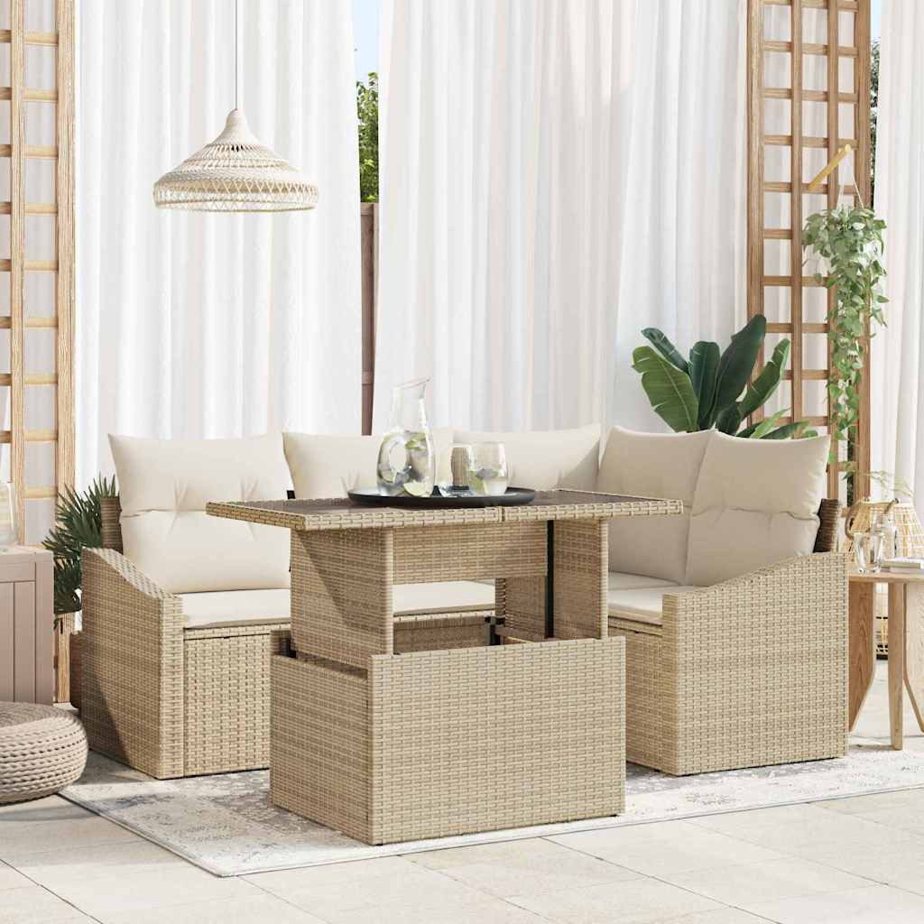 vidaXL Garten-Sofa-Set mit Kissen mit Speicher 5 pcs Beige und Creme