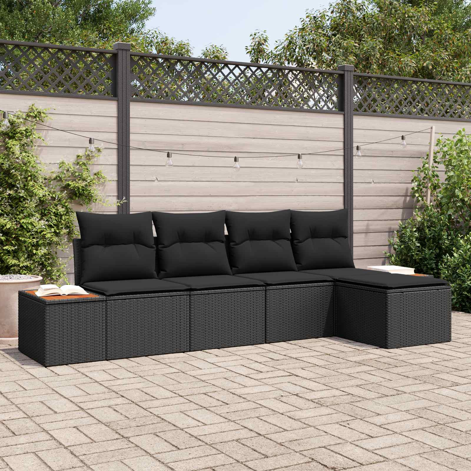 vidaXL Gartensofa-set mit Kissen mit Speicher 6 pcs Schwarz Polyrattan